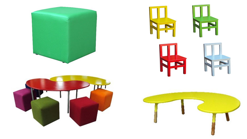 Ashut manufactures poofs, wooden kindergarten chairs, peanut shaped kindergarten sets and peanut shaped tables