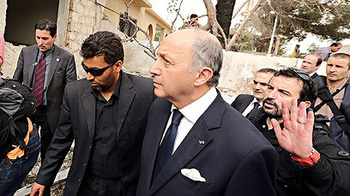 French foreign minister in Libya following the bomb explosion in Tripoli in April 2013